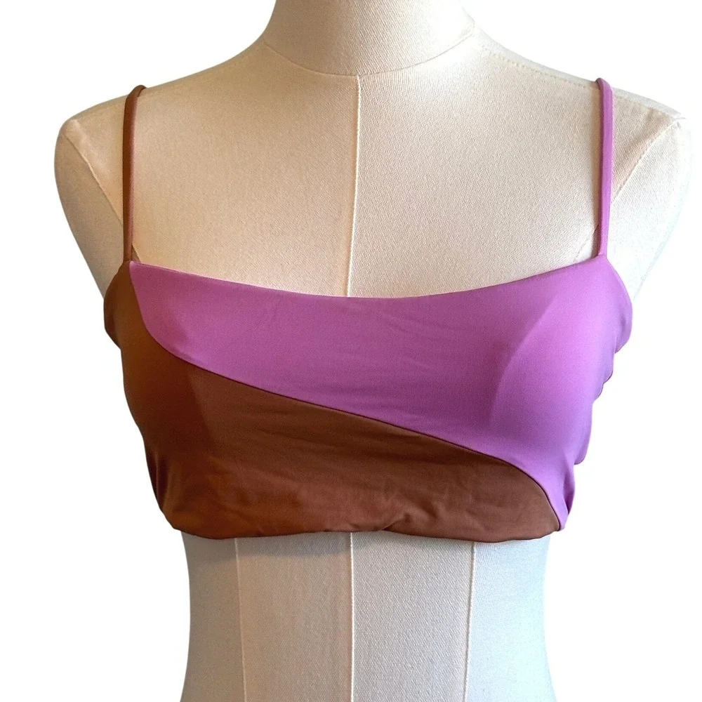 NEW‎ L*Space Ari Bikini Top Purple Brown Womens XL Colorblock Adjustable Straps